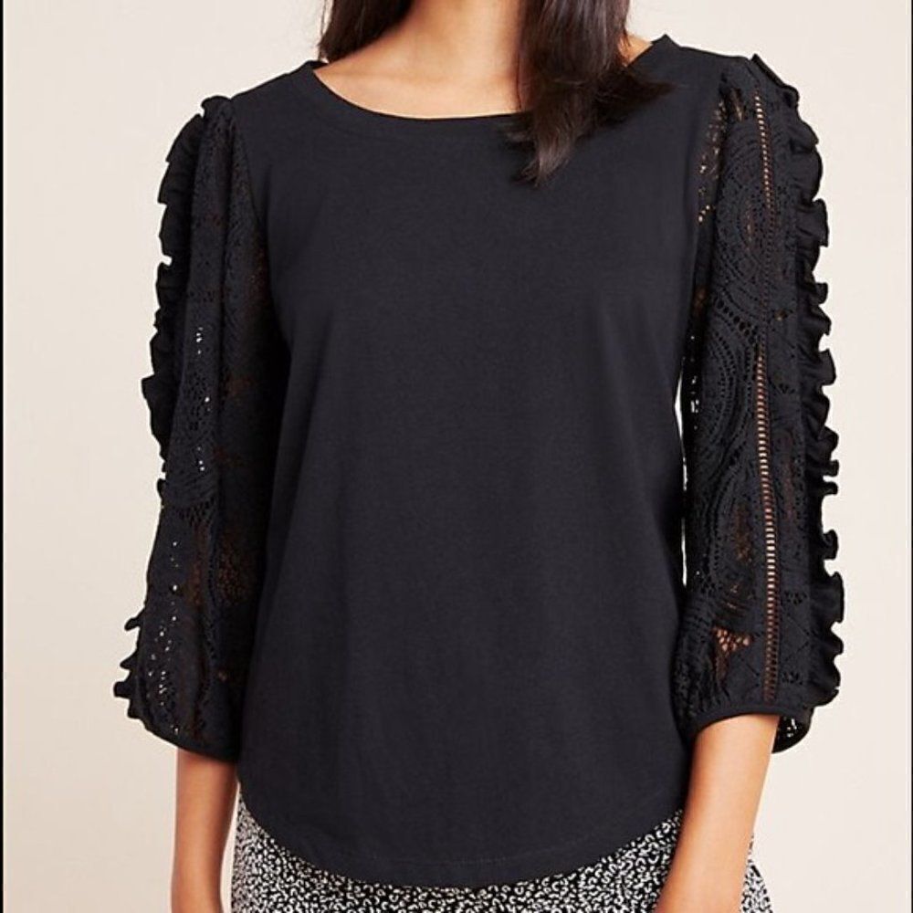 Anthropologie Nina lace sleeves Top size Small balloon sleeve 100% cotton